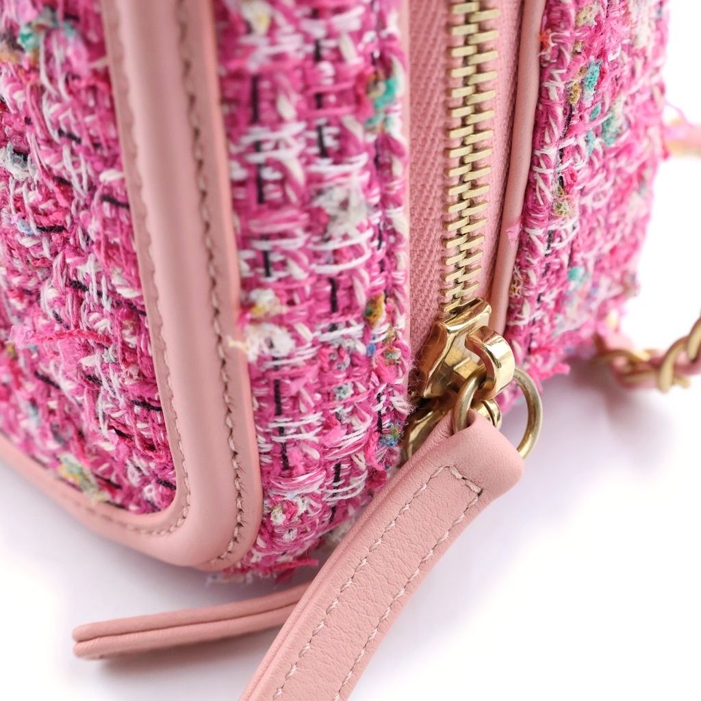 Chanel Vanity Case CC Filigree 2-Way Chain Shoulder Bag Pink Leather Tweed Gold — view 7