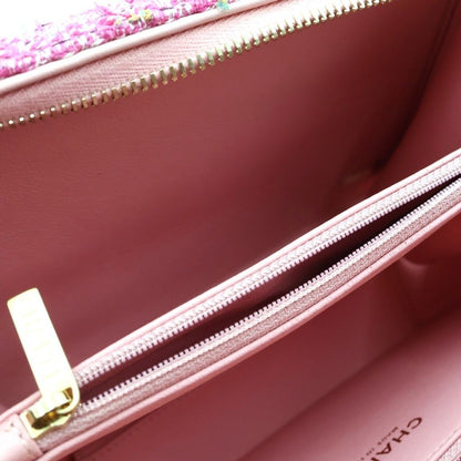 Chanel Vanity Case CC Filigree 2-Way Chain Shoulder Bag Pink Leather Tweed Gold — view 8