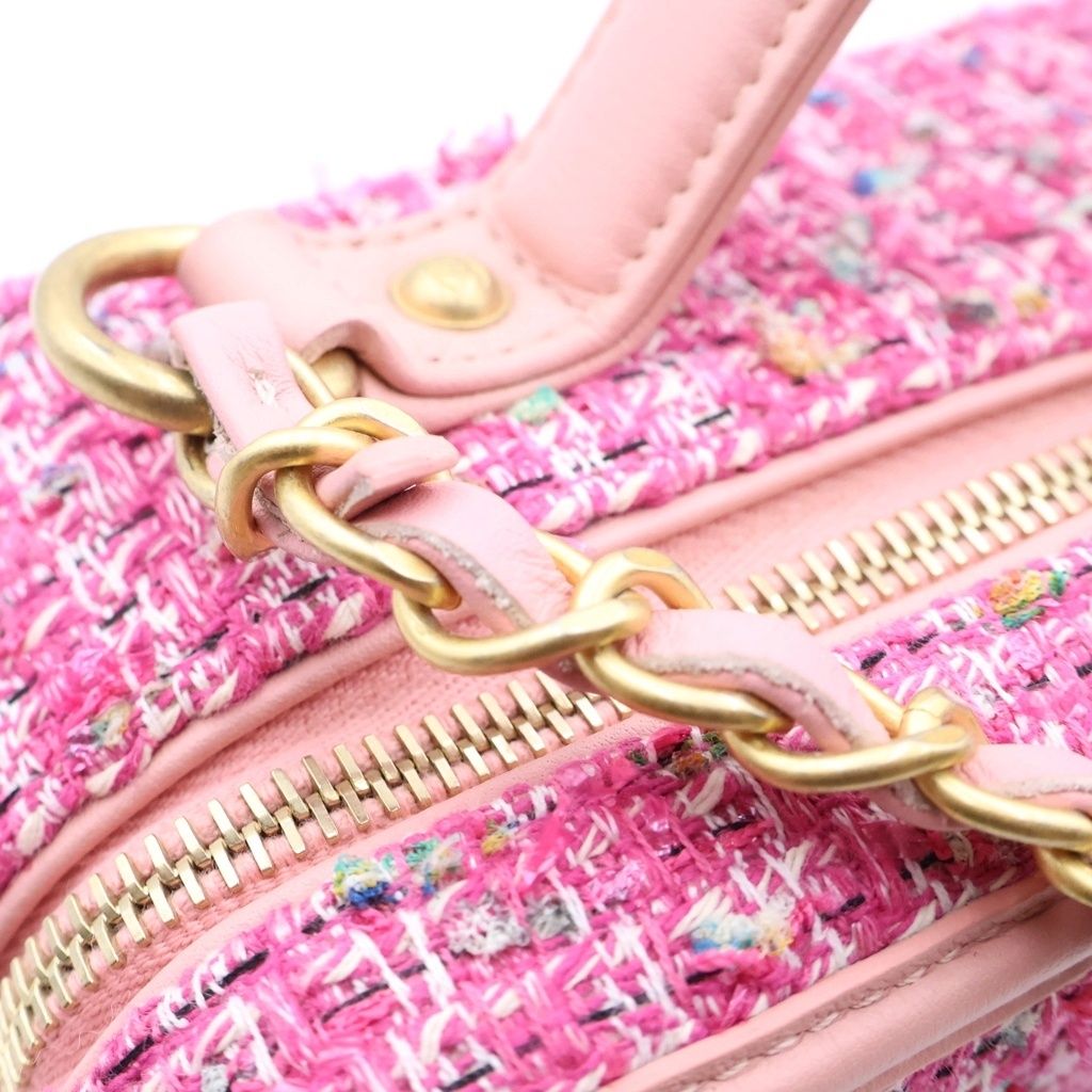 Chanel Vanity Case CC Filigree 2-Way Chain Shoulder Bag Pink Leather Tweed Gold — view 6