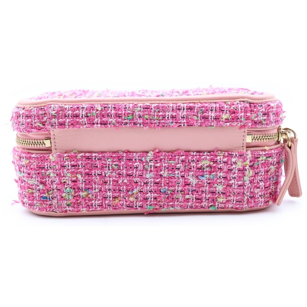 Chanel Vanity Case CC Filigree 2-Way Chain Shoulder Bag Pink Leather Tweed Gold — view 4