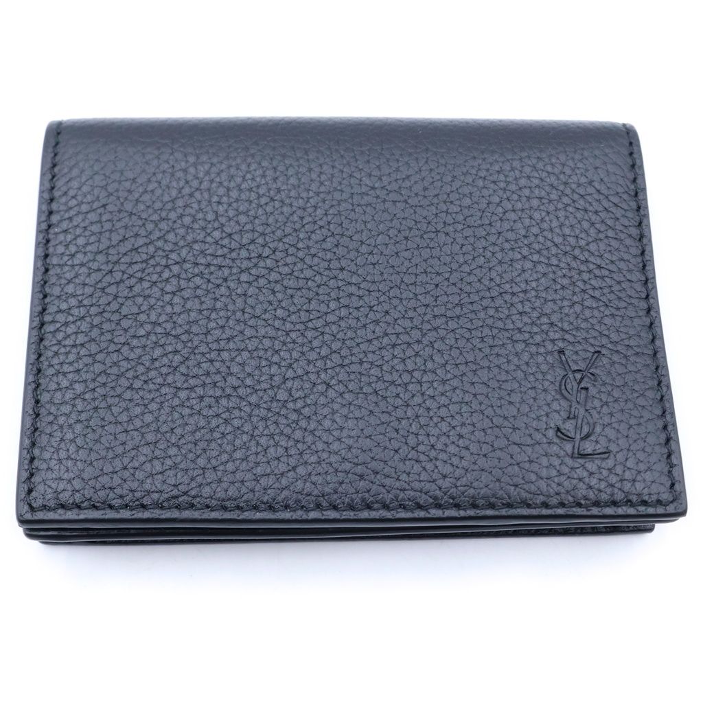 Saint Laurent Paris Cassandra Leather Business Card Case Black