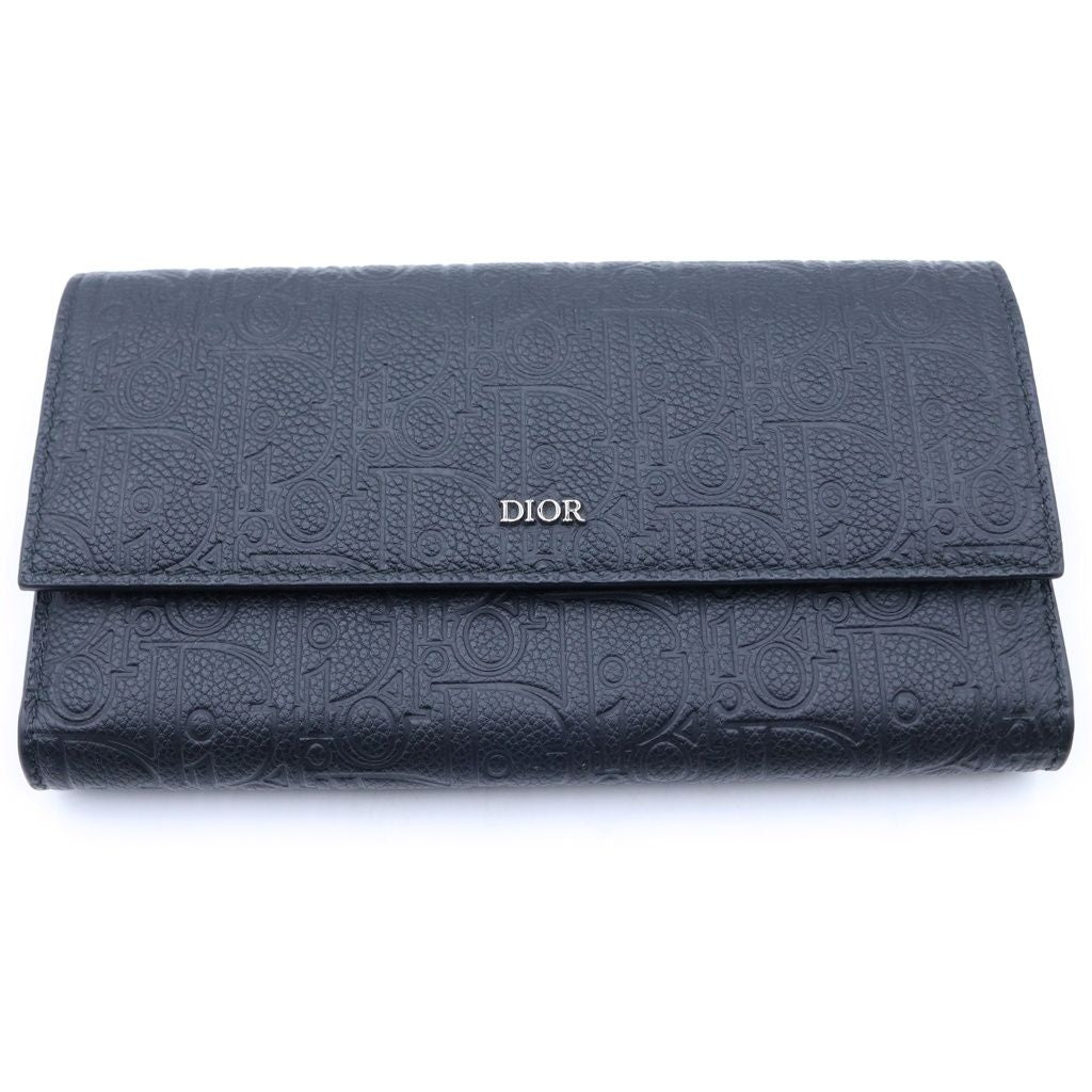 Dior Gravity Embossed Leather Long Flap Wallet Black