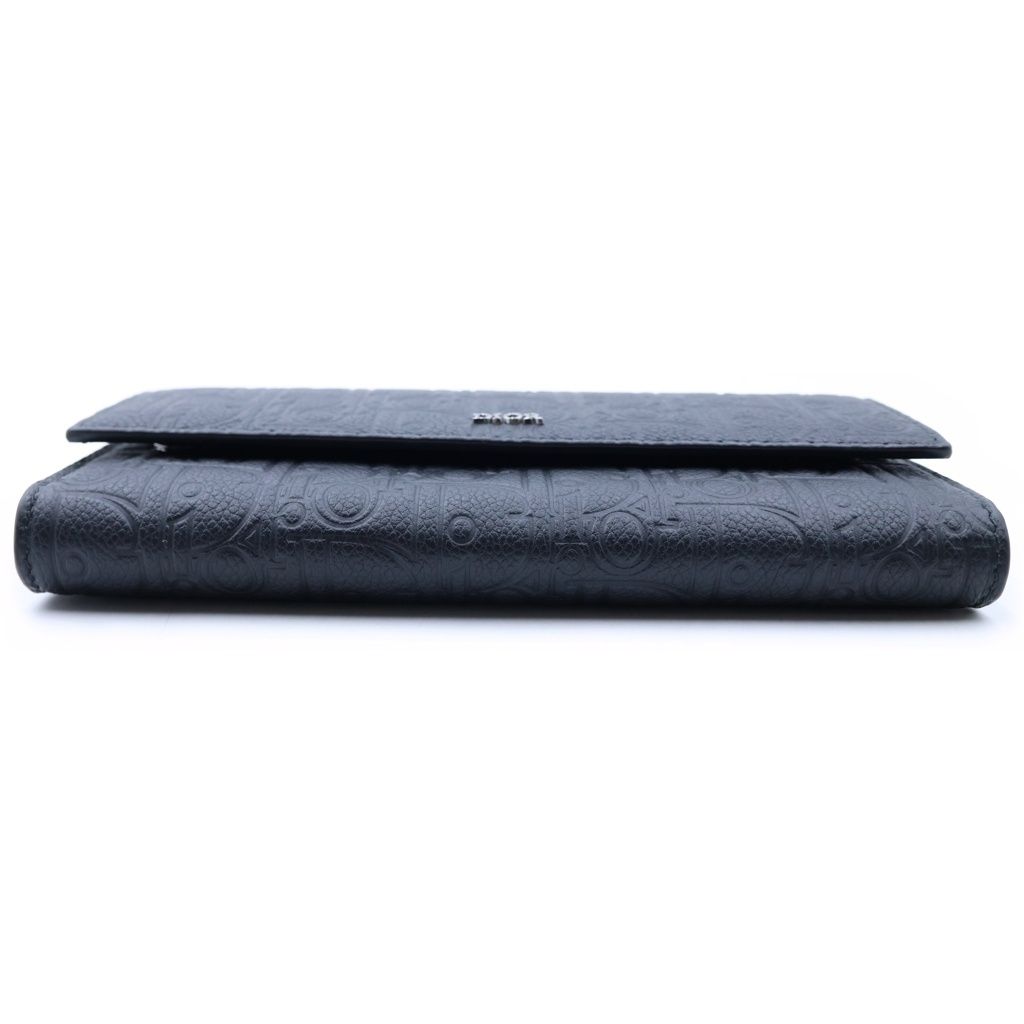 Dior Gravity Embossed Leather Long Flap Wallet Black — view 4