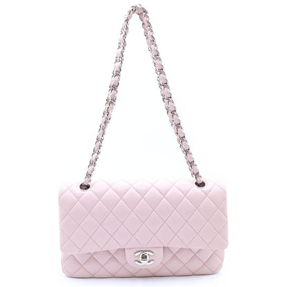 Chanel Quilted 25 Double Flap Chain Shoulder Bag Pink Lambskin Silver