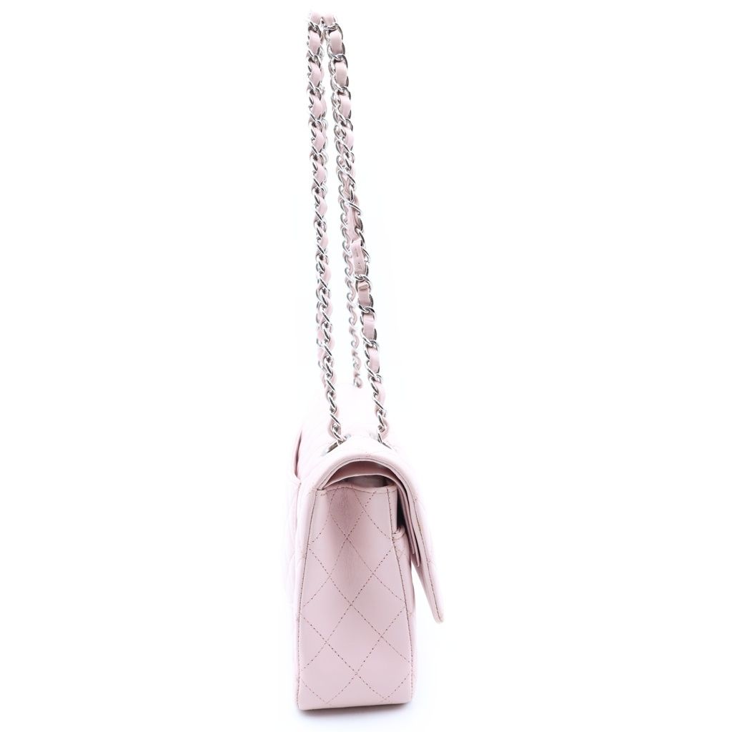 Chanel Quilted 25 Double Flap Chain Shoulder Bag Pink Lambskin Silver — view 3