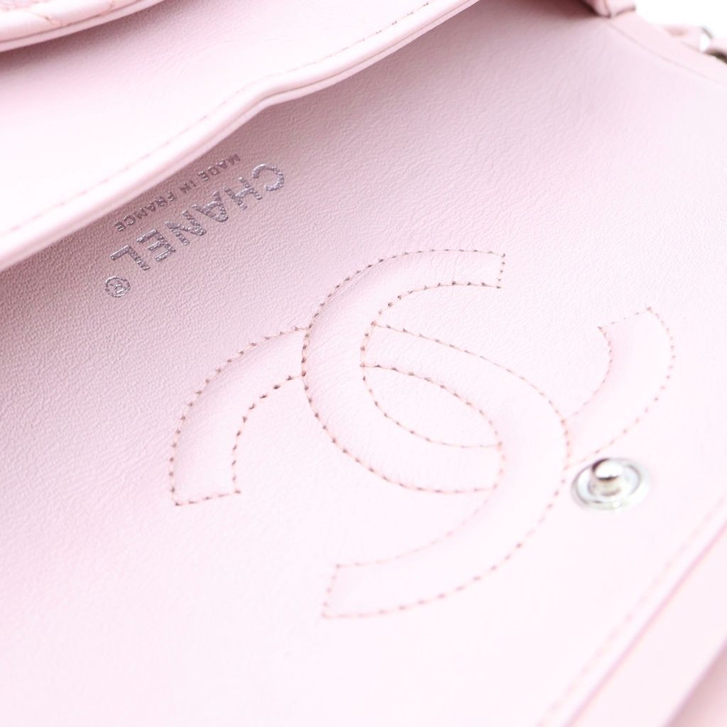 Chanel Quilted 25 Double Flap Chain Shoulder Bag Pink Lambskin Silver — view 8