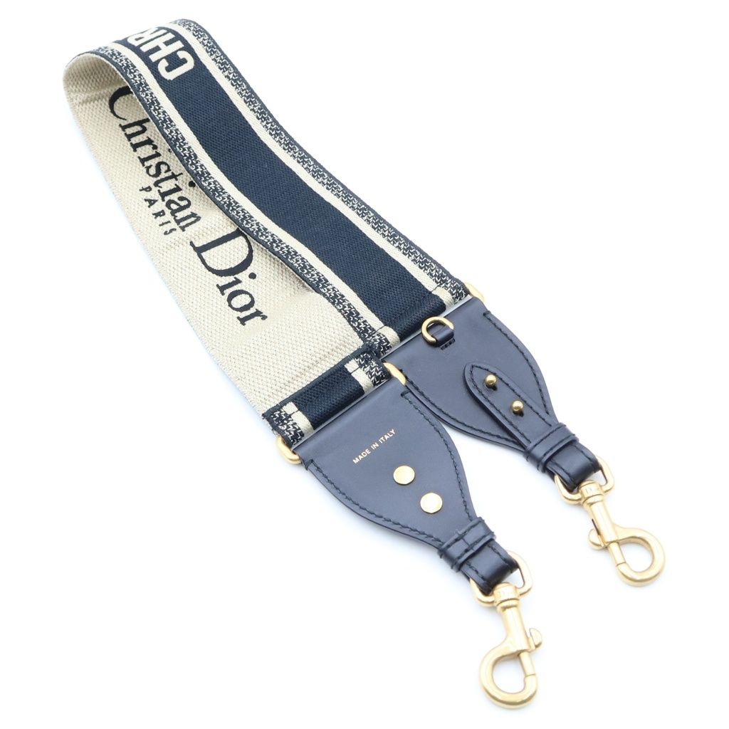 Dior Logo Jacquard Canvas Shoulder Strap Navy Beige Gold — view 2