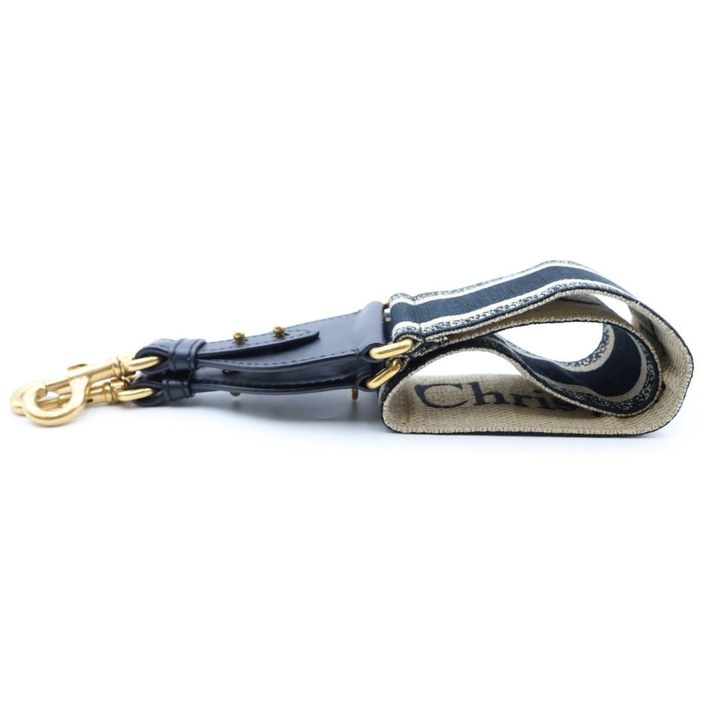 Dior Logo Jacquard Canvas Shoulder Strap Navy Beige Gold — view 3