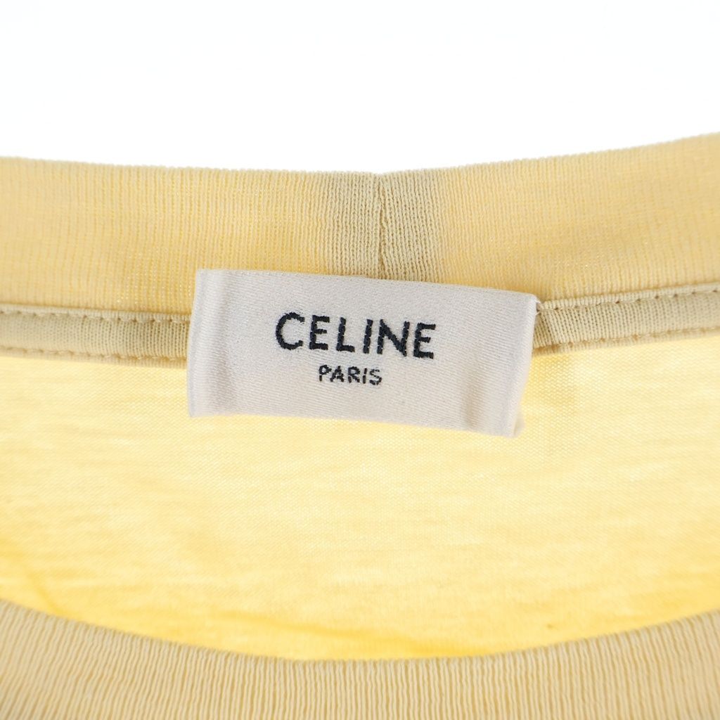 Celine Logo Print Cotton Jersey Short Sleeve T-Shirt Yellow — view 7
