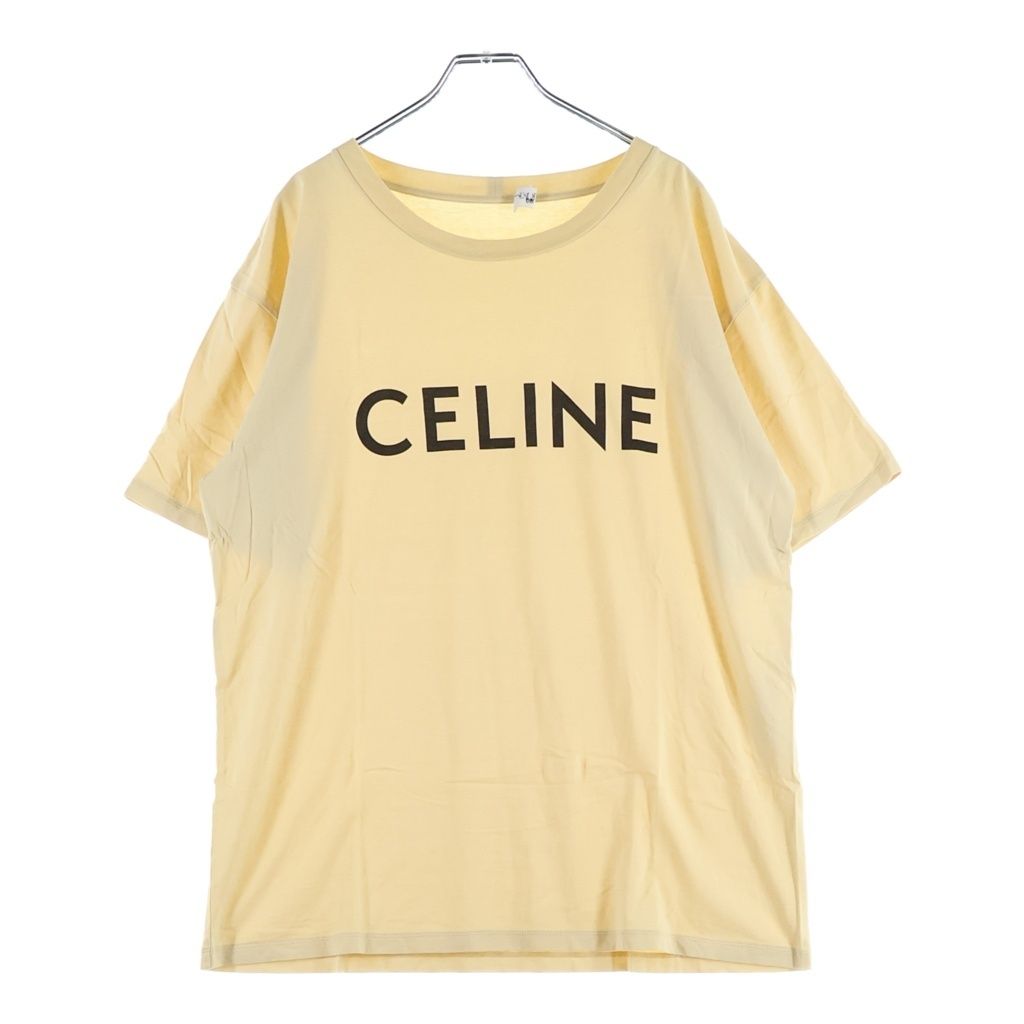 Celine Logo Print Cotton Jersey Short Sleeve T-Shirt Yellow