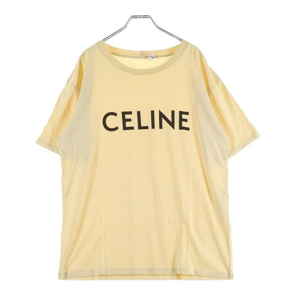 Celine Logo Print Cotton Jersey Short Sleeve T-Shirt Yellow