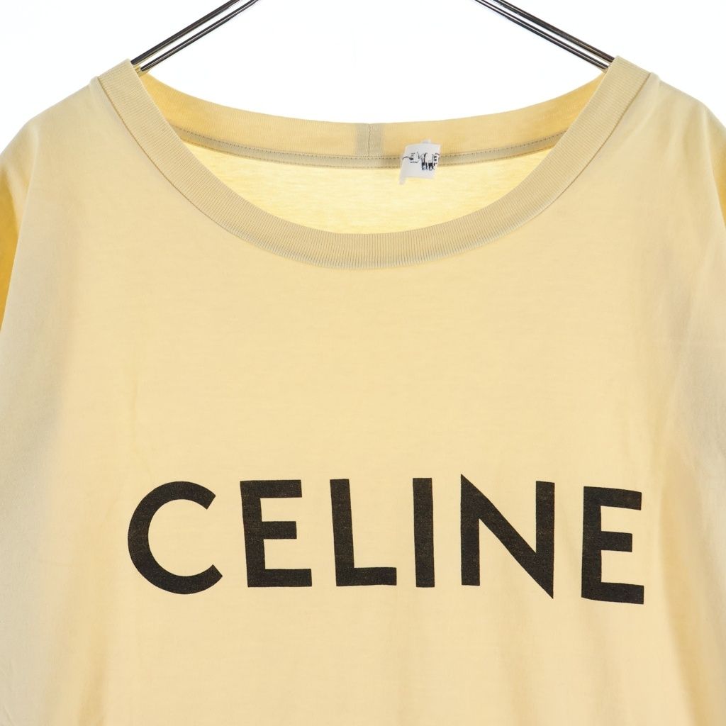 Celine Logo Print Cotton Jersey Short Sleeve T-Shirt Yellow — view 3