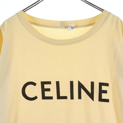 Celine Logo Print Cotton Jersey Short Sleeve T-Shirt Yellow — view 3