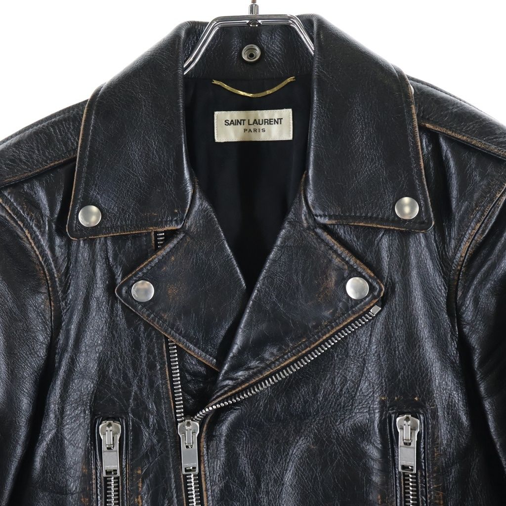 Saint Laurent Paris Smoking Lips Motorcycle Jacket Distressed Rider's Leather — view 3