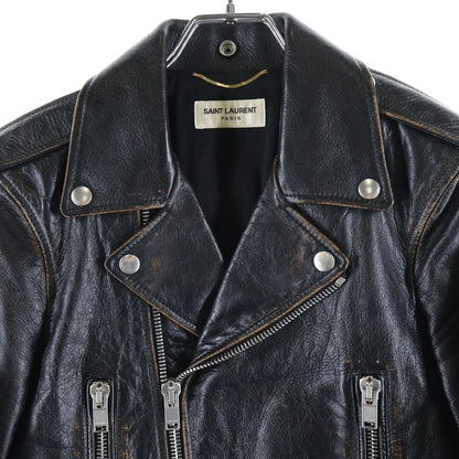 Saint Laurent Paris Smoking Lips Motorcycle Jacket Distressed Rider's Leather — view 3