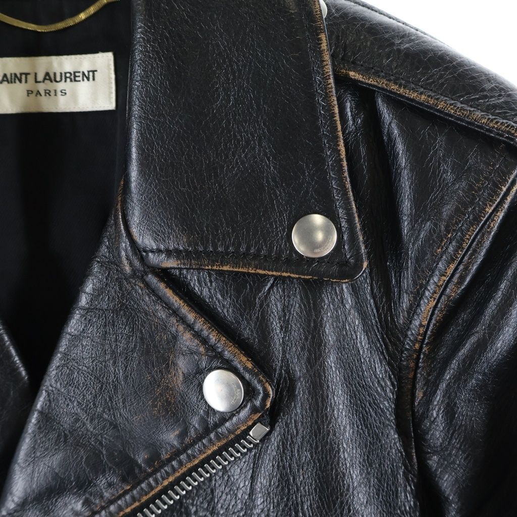 Saint Laurent Paris Smoking Lips Motorcycle Jacket Distressed Rider's Leather — view 4