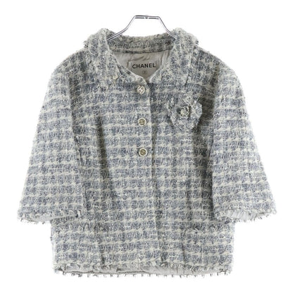 Chanel 05A CC Logo Pearl Button Fancy Glitter Tweed Sleeve Soutien Collar