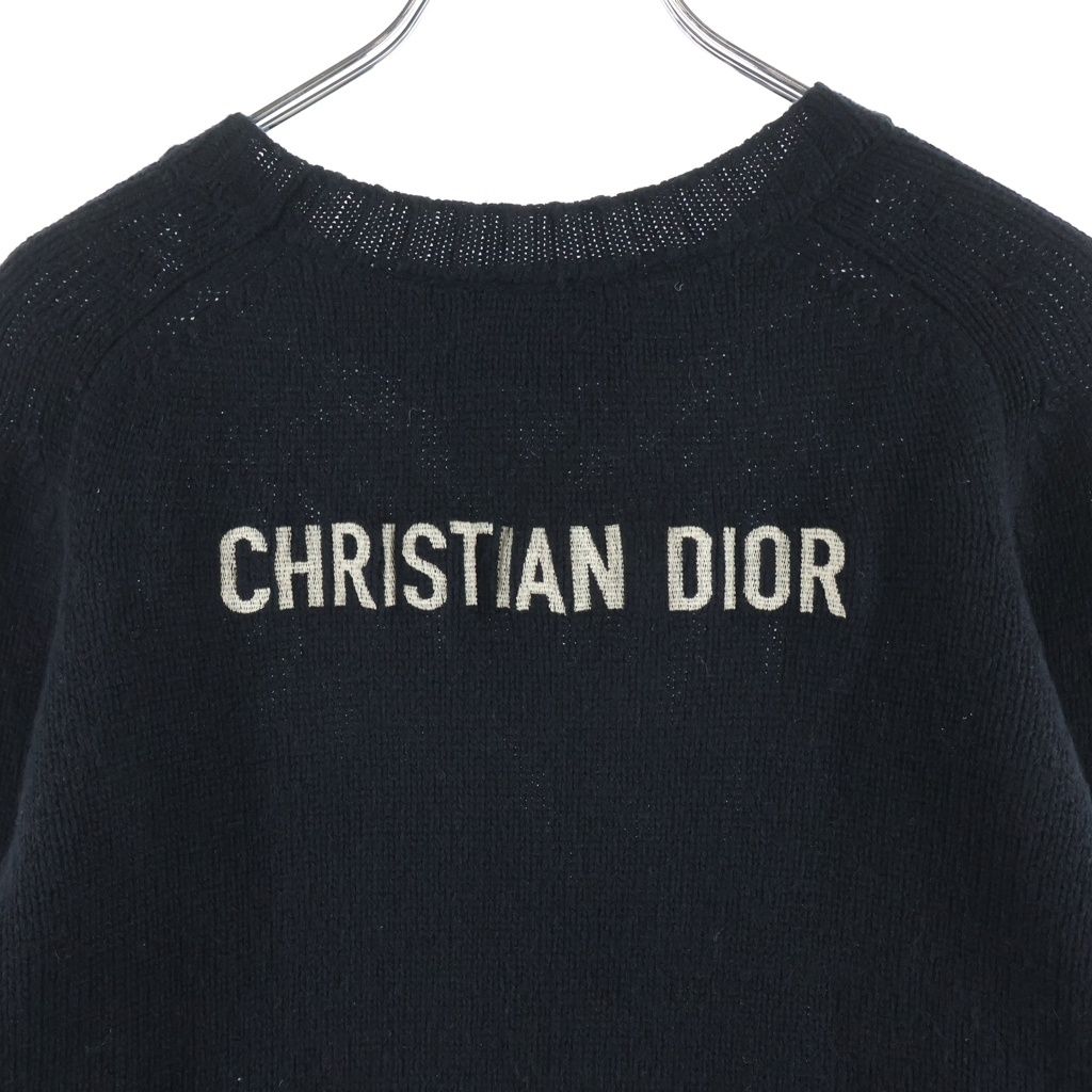 Dior Logo Jacquard Cashmere Crew Neck Long Sleeve Pullover Sweater Black — view 4