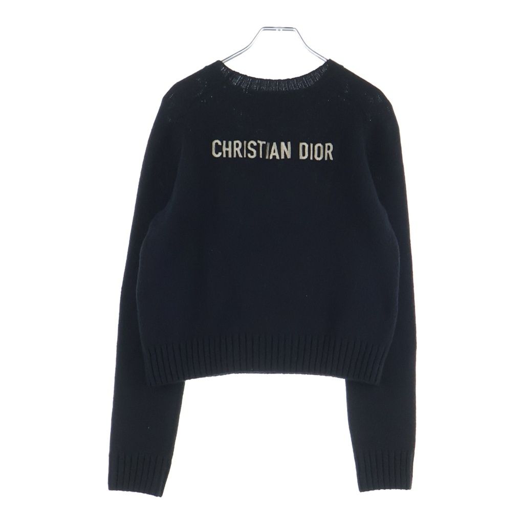 Dior Logo Jacquard Cashmere Crew Neck Long Sleeve Pullover Sweater Black