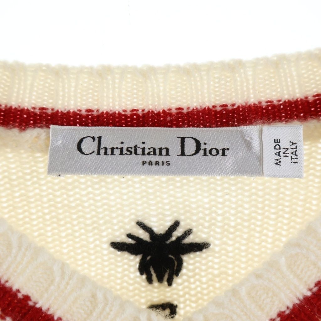 Dior I Love You Embroidery V-neck Long Sleeve Pullover Sweater Ivory Red — view 7