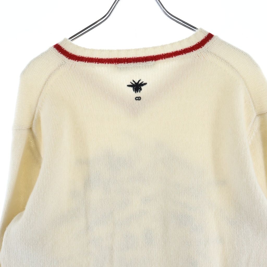 Dior I Love You Embroidery V-neck Long Sleeve Pullover Sweater Ivory Red — view 4