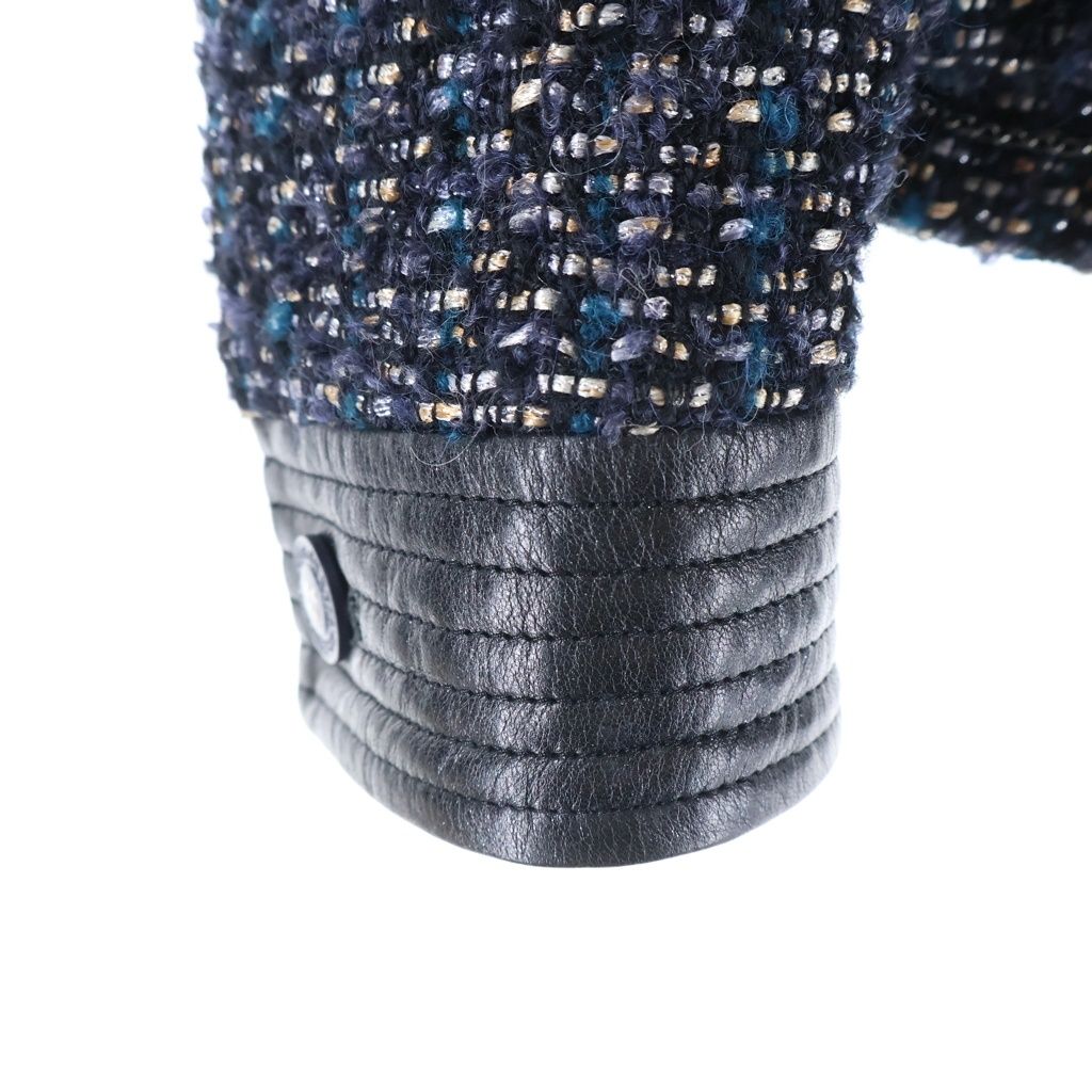 Chanel Set Tweed All Over Print Leather Paneled Tailored Jacket Medium Skirt — view 4