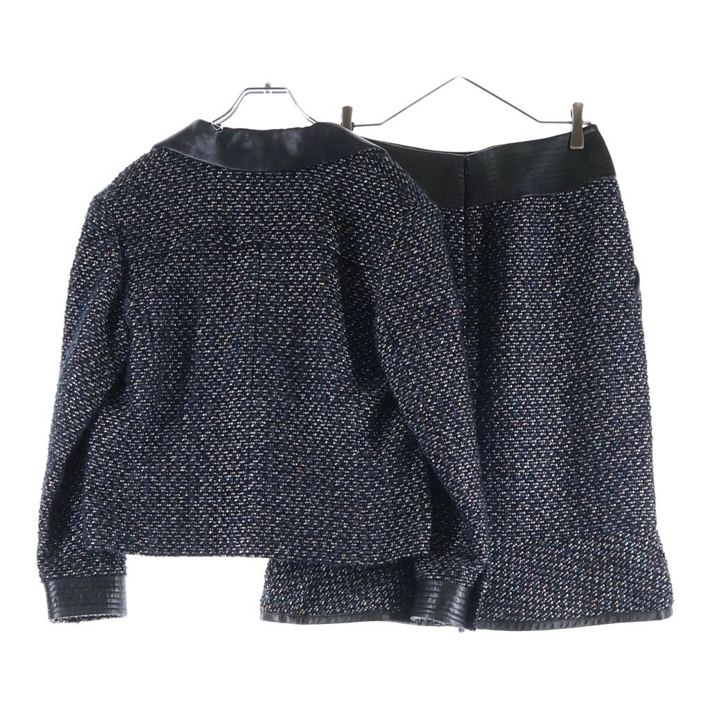 Chanel Set Tweed All Over Print Leather Paneled Tailored Jacket Medium Skirt — view 2