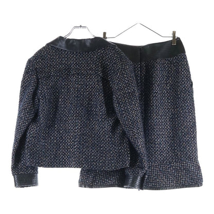 Chanel Set Tweed All Over Print Leather Paneled Tailored Jacket Medium Skirt — view 2