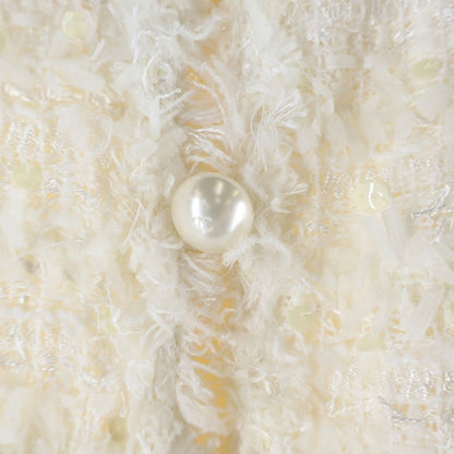 Chanel 05P Set Pearl CC Logo Button Fancy Tweed Sequins Collarless Jacket Tight — view 3