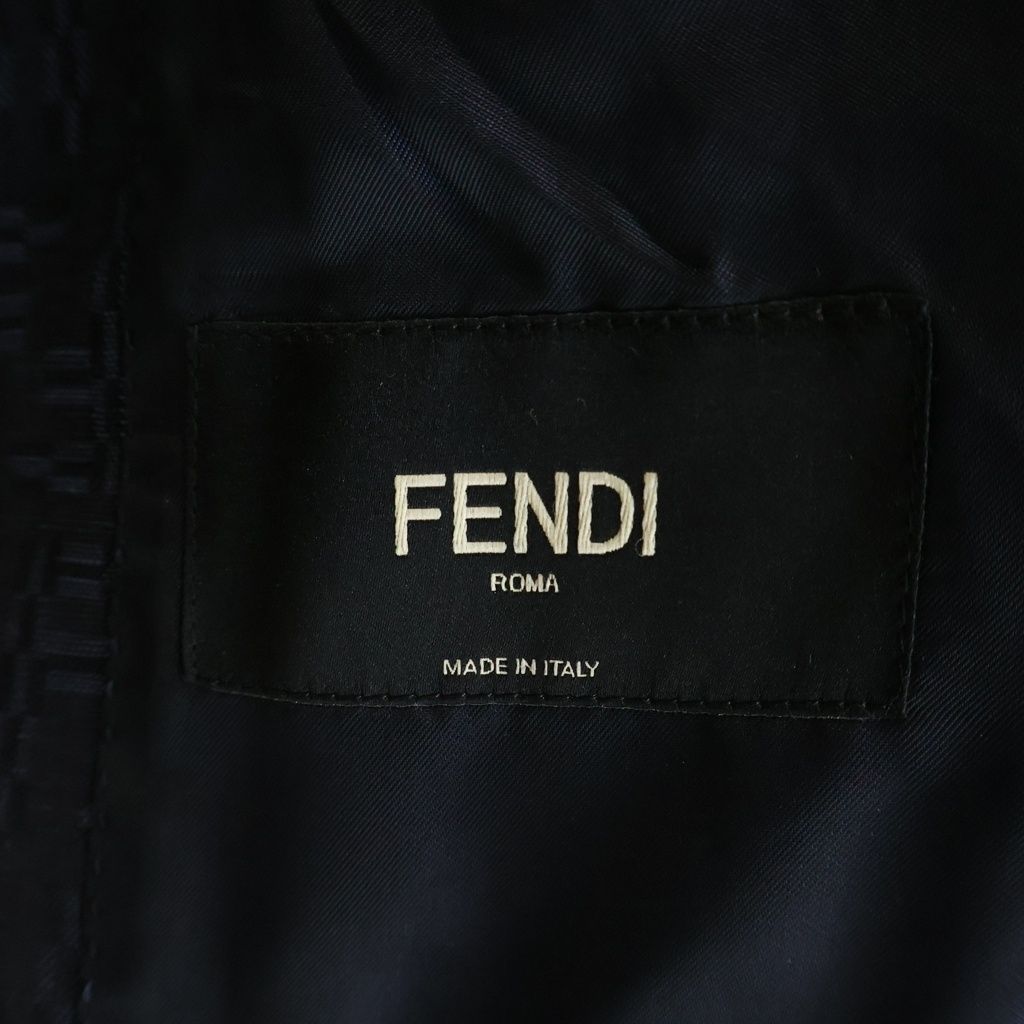 Fendi Wool Blend FF All Over Print Tailored Jacket Navy Ascp — view 6