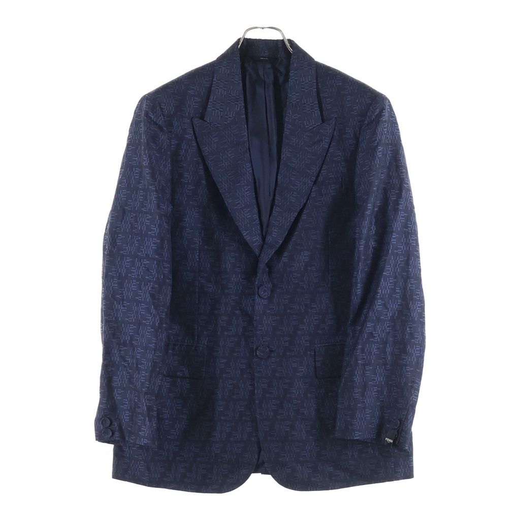 Fendi Wool Blend FF All Over Print Tailored Jacket Navy Ascp
