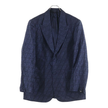Fendi Wool Blend FF All Over Print Tailored Jacket Navy Ascp