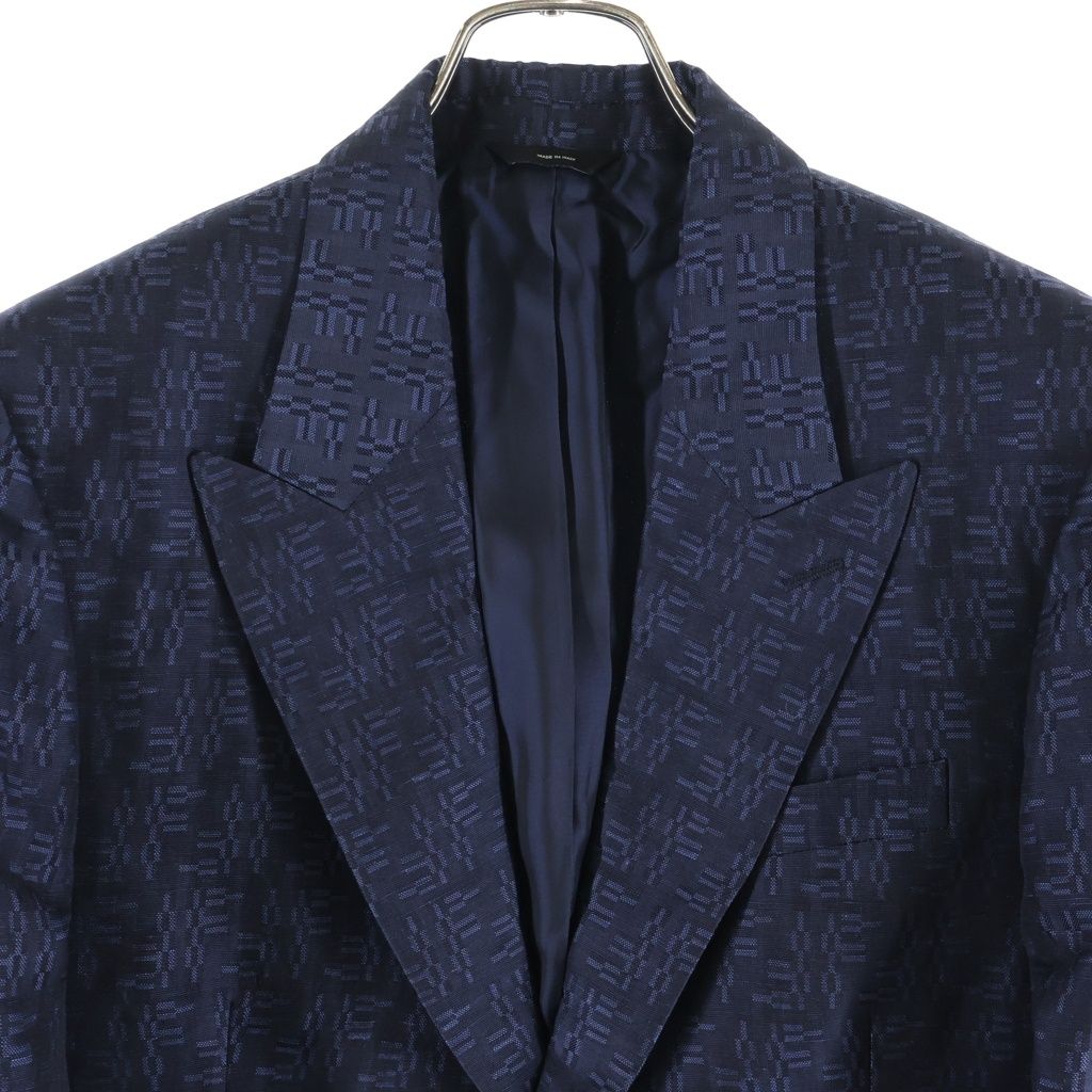 Fendi Wool Blend FF All Over Print Tailored Jacket Navy Ascp — view 3