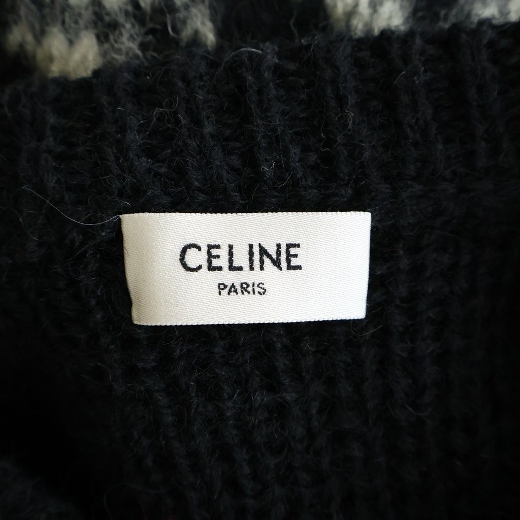 Celine Fair Isle Logo Knit Crew Neck Sweater Wool Black Red — view 7