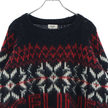 Celine Fair Isle Logo Knit Crew Neck Sweater Wool Black Red — view 3