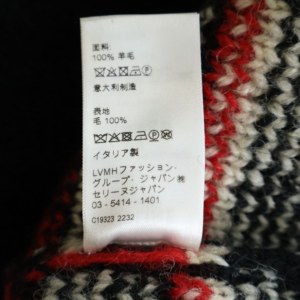 Celine Fair Isle Logo Knit Crew Neck Sweater Wool Black Red — view 8