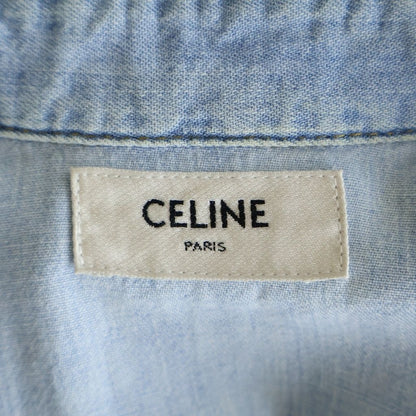 Celine Triomphe Short Sleeve Cropped Denim Shirt Logo Embroidery Indigo — view 7
