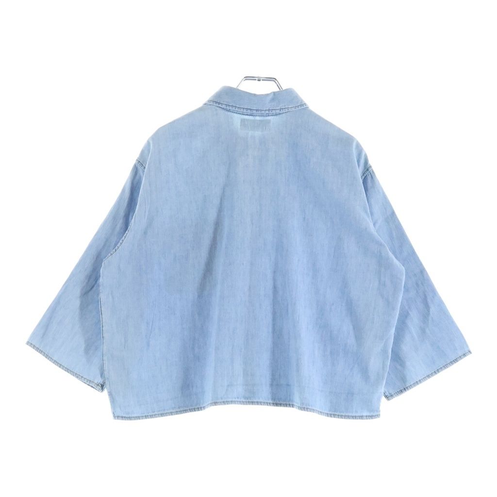 Celine Triomphe Short Sleeve Cropped Denim Shirt Logo Embroidery Indigo — view 2