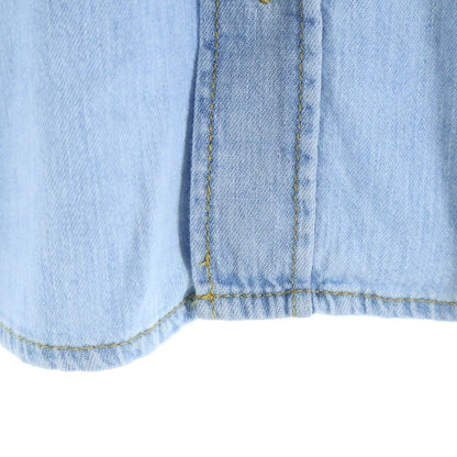Celine Triomphe Short Sleeve Cropped Denim Shirt Logo Embroidery Indigo — view 5