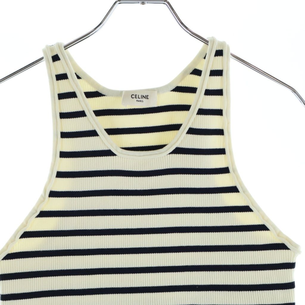 Celine Border Tank Top Ivory Black Cotton — view 3