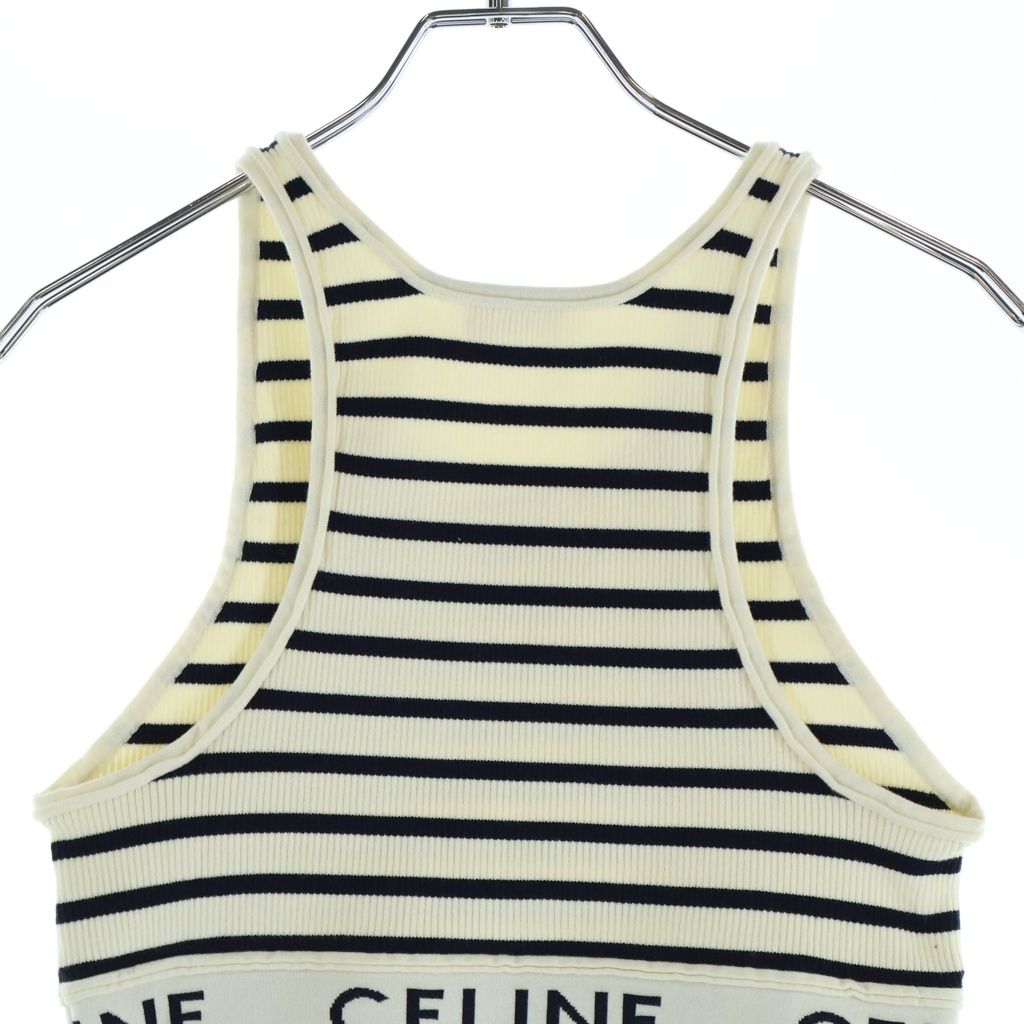 Celine Border Tank Top Ivory Black Cotton — view 4