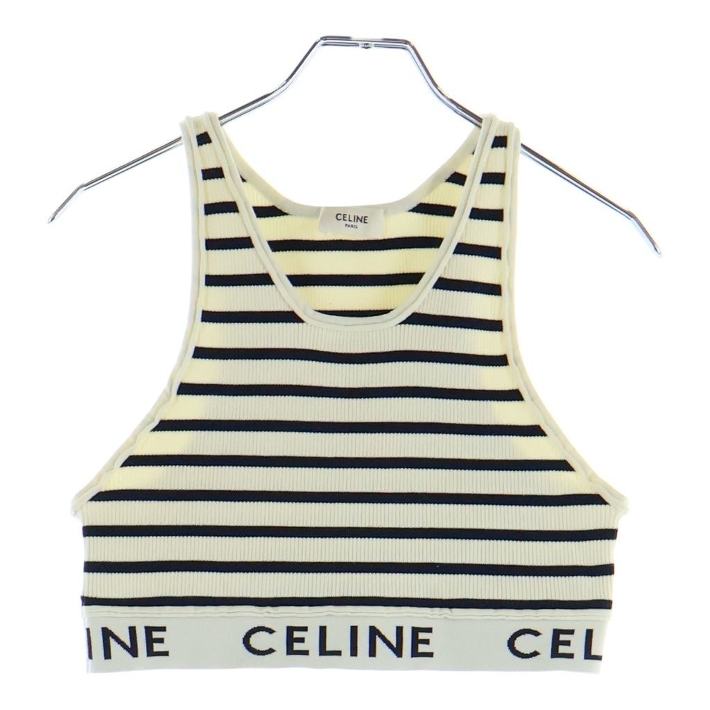 Celine Border Tank Top Ivory Black Cotton
