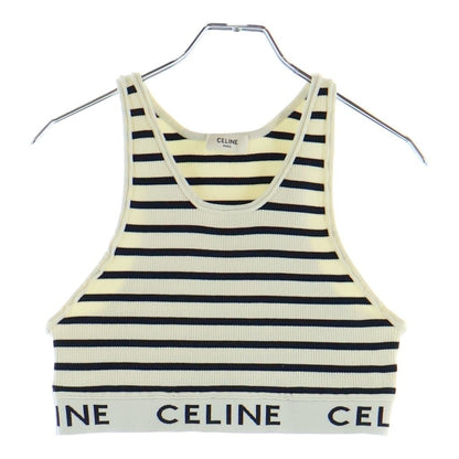 Celine Border Tank Top Ivory Black Cotton