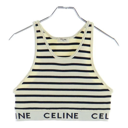 Celine Border Tank Top Ivory Black Cotton
