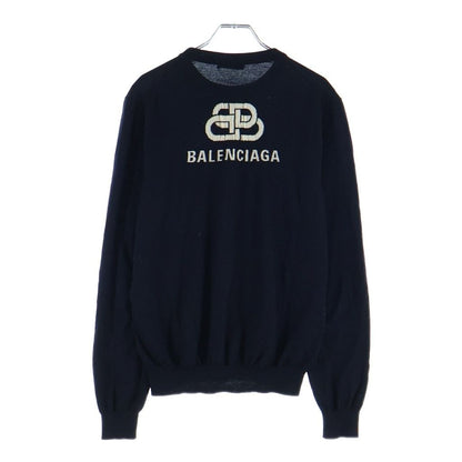 Balenciaga BB Logo Crew Neck Knit Sweater Navy
