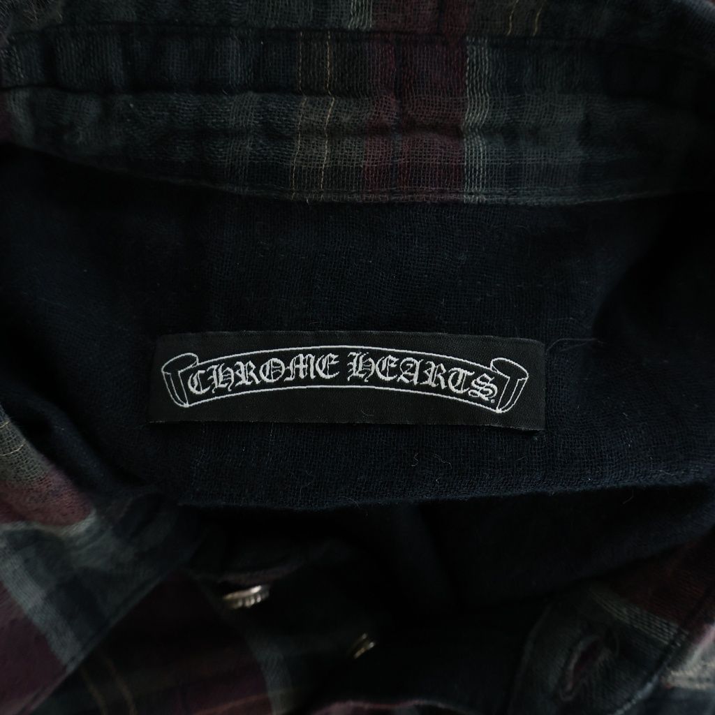 Chrome Hearts Back Flare Knee Dagger Zip Floral Button Plaid Western Shirt — view 7