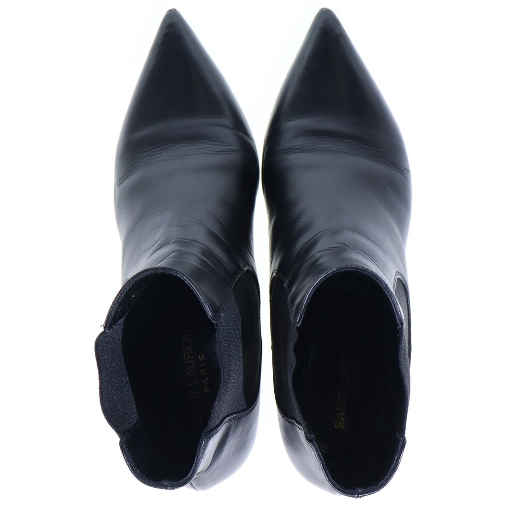 Saint Laurent Paris Leather Side Gore Pointed Toe Stiletto Heels Boots Black — view 4