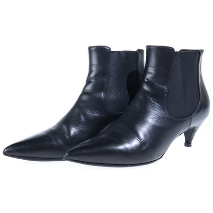 Saint Laurent Paris Leather Side Gore Pointed Toe Stiletto Heels Boots Black — view 2