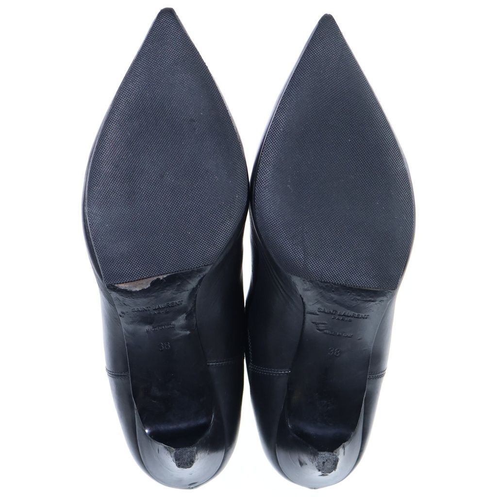 Saint Laurent Paris Leather Side Gore Pointed Toe Stiletto Heels Boots Black — view 5