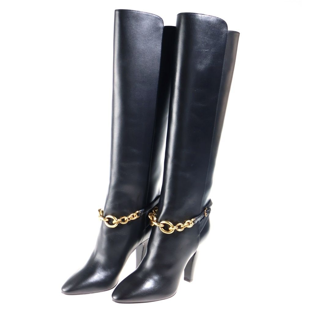 Saint Laurent Paris Le Maillon 95 Boots le High Heels Leather Black — view 2